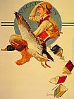 Norman Rockwell Canvas Paintings - Vacation Boy riding a Goose